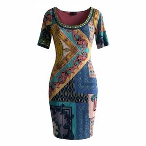 Hale Bob Multicolor Geometric Midi Dress